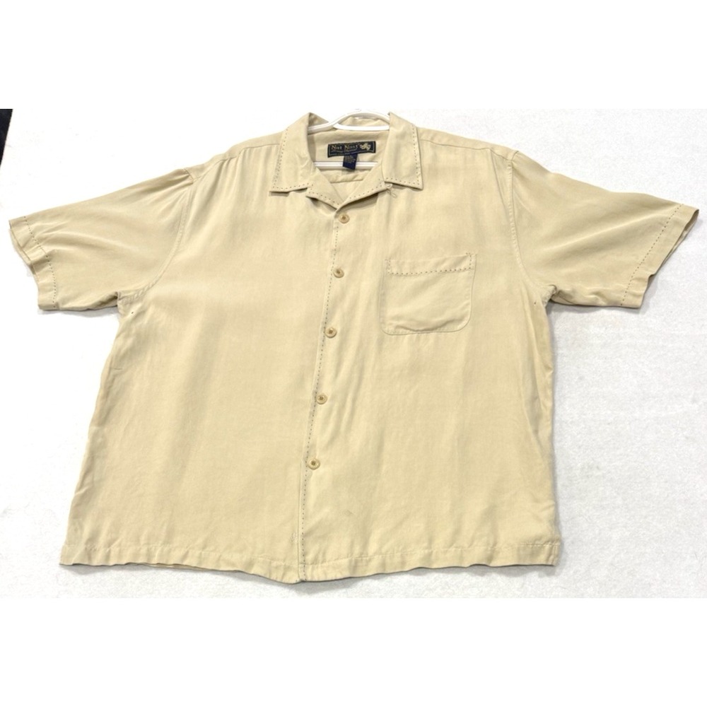 Nat Nast Mens Yellow short  sleeve silk shirt size L